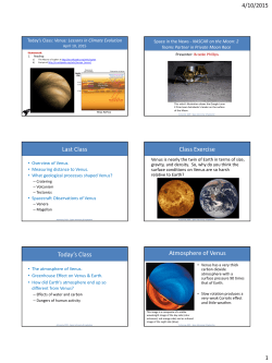 Last Class Class Exercise Today`s Class Atmosphere of Venus