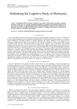 Rethinking the Cognitive Study of Metonymy