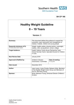 Healthy Weight Guideline 0 &ndash; 19 Years