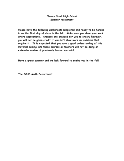 Cherry Creek High School Summer Assignment Please have the