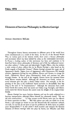 FALL 1973 5 Elements of Sartrian Philosophy in Electra Garrig&oacute;