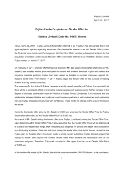 Fujitsu Limited`s opinion on Tender Offer for Solekia Limited (Code