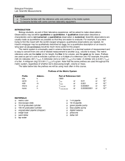 Scientific Measurements 1 PURPOSE To become familiar with