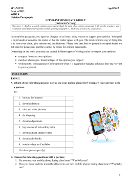 SFL/METU April 2017 Dept. of B.E. WHO 4 Opinion Paragraphs