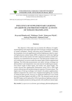 influence of supplementary lighting on growth and photosynthetic