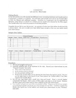 Filtrates Samp Color Clarity Settle Out? Tyndall Effect Left on Filter