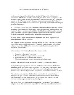 Pike and Voltaire on Tolerance in the 10th Degree