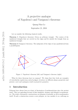 A projective analogue of Napoleon`s and Varignon`s theorems arXiv