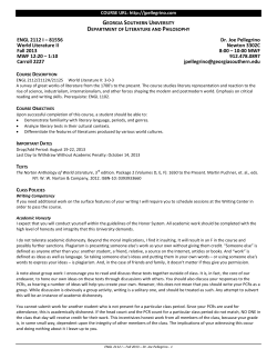 ENGL 2112 I &ndash; 81556 World Literature II Fall 2013 MWF 12:20 &ndash; 1