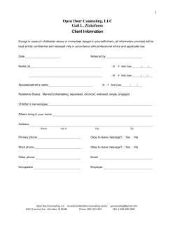 Open Door Counseling, LLC Gail L. Zickefoose Client Information
