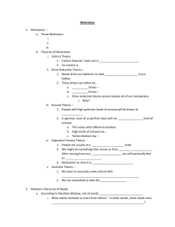 Motivation 1. Motivation -- a. Three Motivators i. ii. iii. b. Theories of