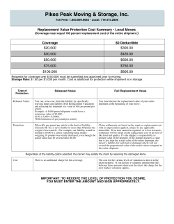 Local moving replacement value Mover Liability program