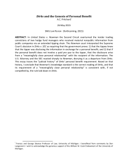 Dirks and the Genesis of Personal Benefit