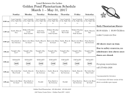 Daily Planetarium Show Schedule March-May 2017