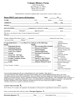 Colonic History Form - Utopian Colon Hydrotherapy