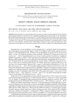 KOSZTY UPRAWY MALIN ODMIANY POLESIE