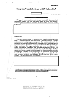 Computer Virus Infections: Is NSA Vulnerable?