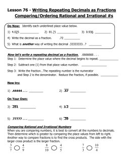 Lesson 76 - Writing Repeating Decimals as Fractions Comparing