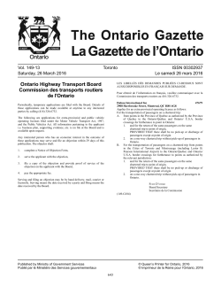 Ontario Gazette Volume 149 Issue 13, La Gazette de l