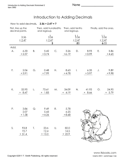 Introduction to Adding Decimals Worksheet 2