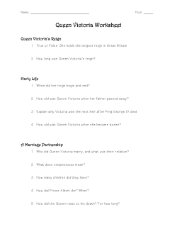 Queen Victoria Worksheet