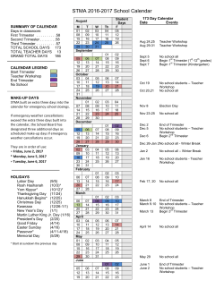 STMA 2016-2017 School Calendar