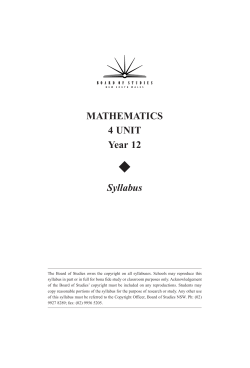 Mathematics 4 Unit Syllabus