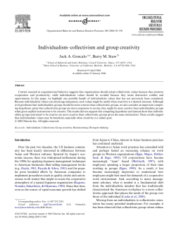 Individualism&ndash;collectivism and group creativity - Berkeley-Haas