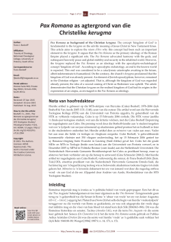 Pax Romana as agtergrond van die Christelike kerugma