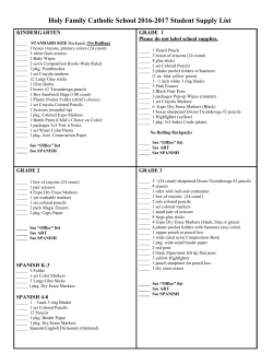Student Supply List - Holy Family Catholic School, Citrus Heights