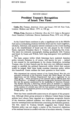 President Truman`s Recognition of Israel: Two Views