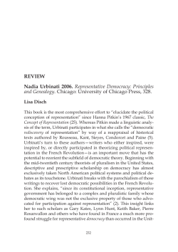 REVIEW Nadia Urbinati 2006. Representative Democracy