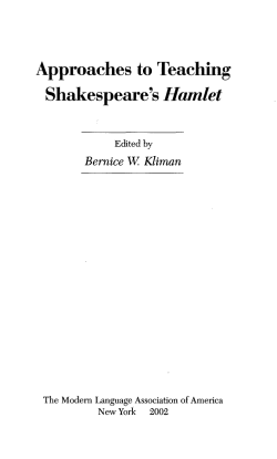 Approaches to Teaching Shakespeare`s Hamlet