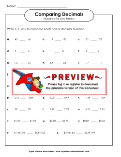 Compare Decimals 2 - Super Teacher Worksheets