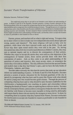 Socrates` Poetic Transformation of Odysseus