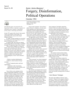 Soviet `Active Measures`: Forgery, Disinformation, Political Operations