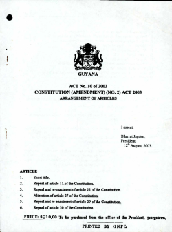 GUYANA ACT No. 10 of 2003 CONSTITUTION (AMENDMENT) (NO