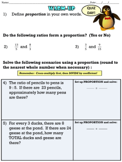1) Define proportion in your own words. Do the following ratios form