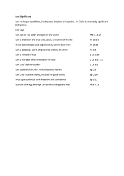 I am Significant I am no longer worthless, inadequate, helpless or