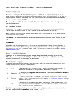 Year 8 History Essay Assessment Task 2016 – Essay Writing