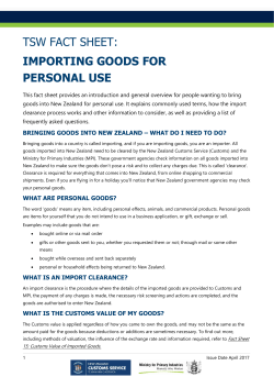 tsw fact sheet: importing goods for personal use