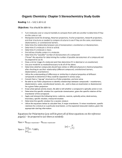 Organic Chemistry: Chapter 5 Stereochemistry Study Guide