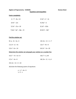 Algebra 2/Trigonometry - HONORS Review Sheet Equations and