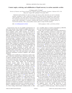 Contact angles, ordering, and solidification of liquid mercury in