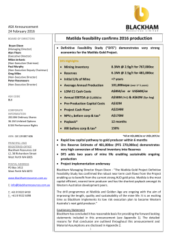 Matilda feasibility confirms 2016 production
