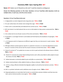 Chemistry 400A Quiz 2 Spring 2015 KEY