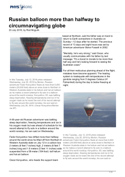 Russian balloon more than halfway to circumnavigating