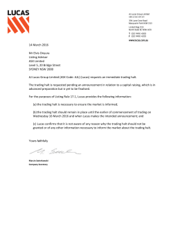 14 March 2016 Mr Elvis Onyura Listing Advisor ASX Limited Level 5