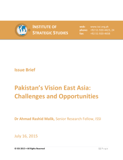 Pakistan`s Vision East Asia - Institute of Strategic Studies Islamabad