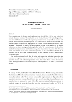 Philosophical Motives for the Swedish Penal Code of 1965